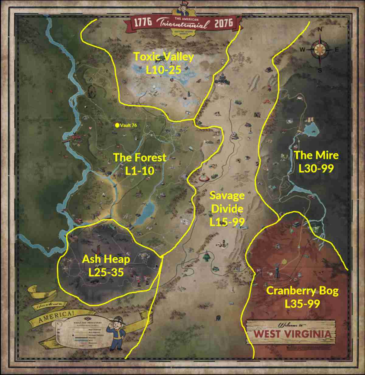 Fallout 76 Map Guide 6 Regions Locations Levels And Treasure Maps